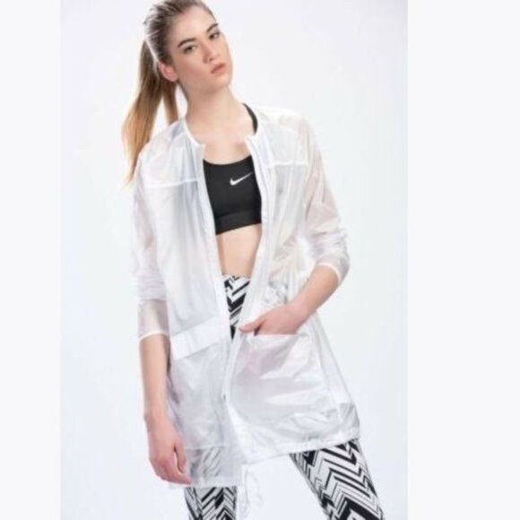 Nike Women's Transparent White Hooded Packable Training Jacket Mid Length Small - Picture 1 of 10